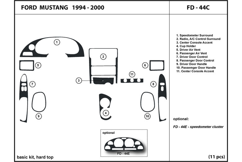 1994 Ford Mustang DL Auto Dash Kit Diagram