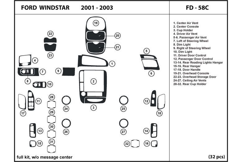 2001 Ford Windstar DL Auto Dash Kit Diagram