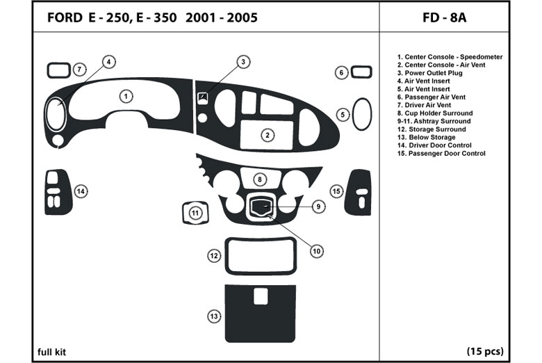 2000 Ford E-250 DL Auto Dash Kit Diagram