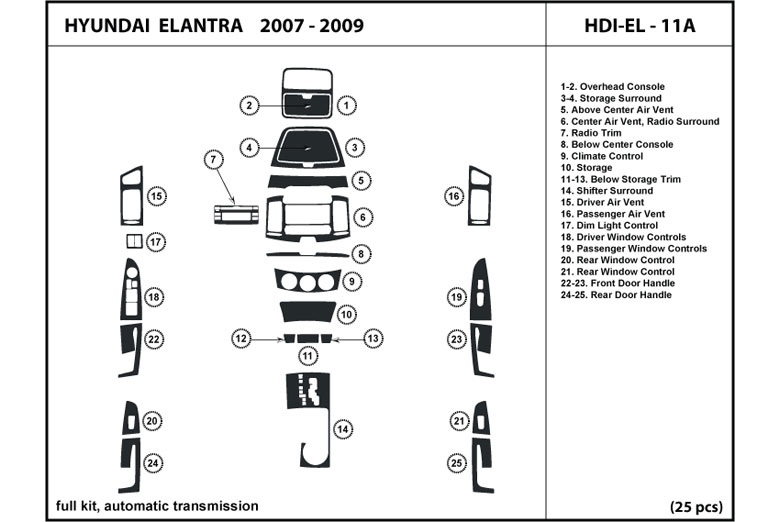 2007 Hyundai Elantra DL Auto Dash Kit Diagram