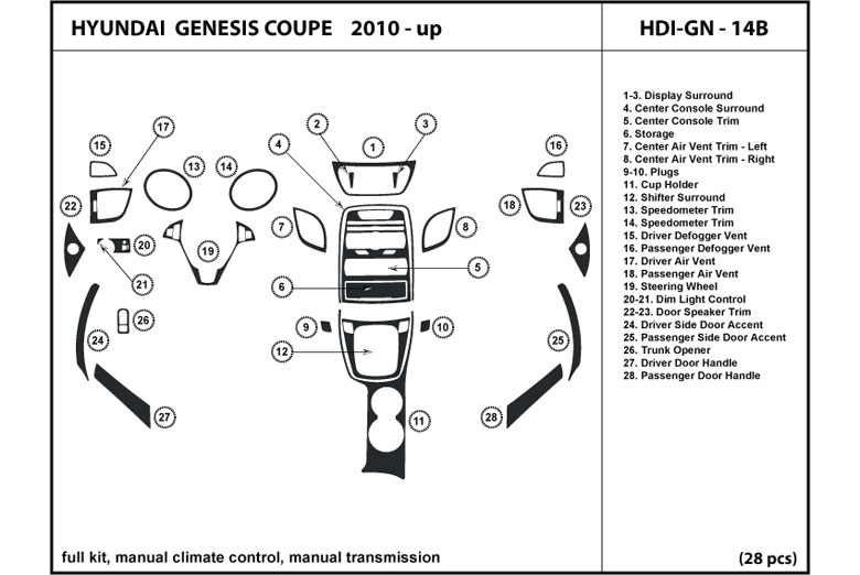 2010 Hyundai Genesis DL Auto Dash Kit Diagram