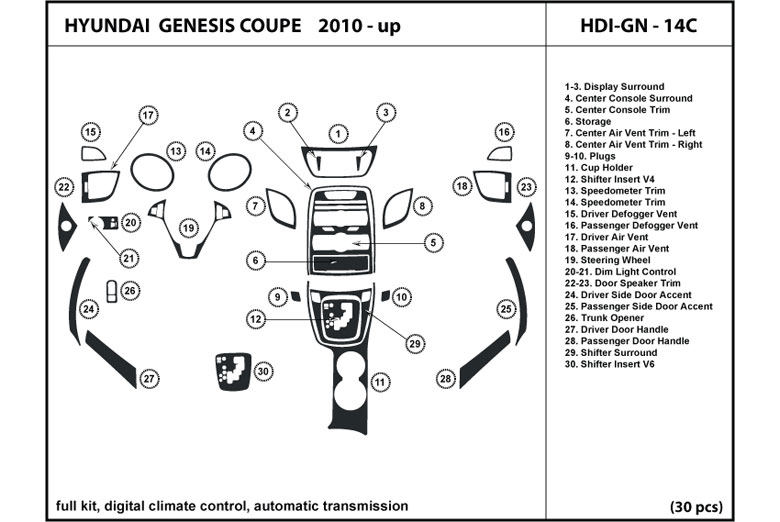 DL Auto™ Hyundai Genesis 2010-2012 Dash Kits