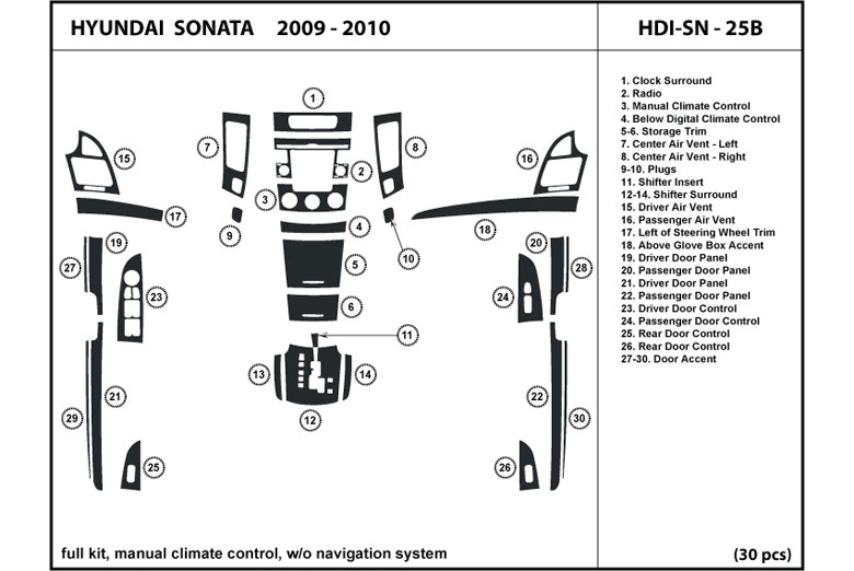2009 Hyundai Sonata DL Auto Dash Kit Diagram