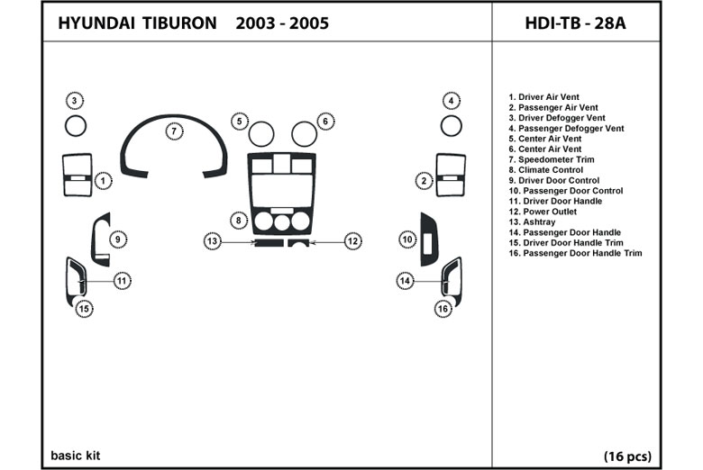 2003 Hyundai Tiburon DL Auto Dash Kit Diagram