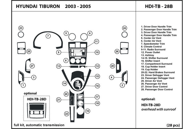 2003 Hyundai Tiburon DL Auto Dash Kit Diagram