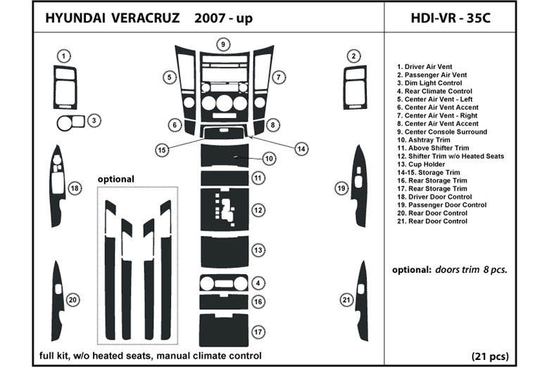 2007 Hyundai Veracruz DL Auto Dash Kit Diagram