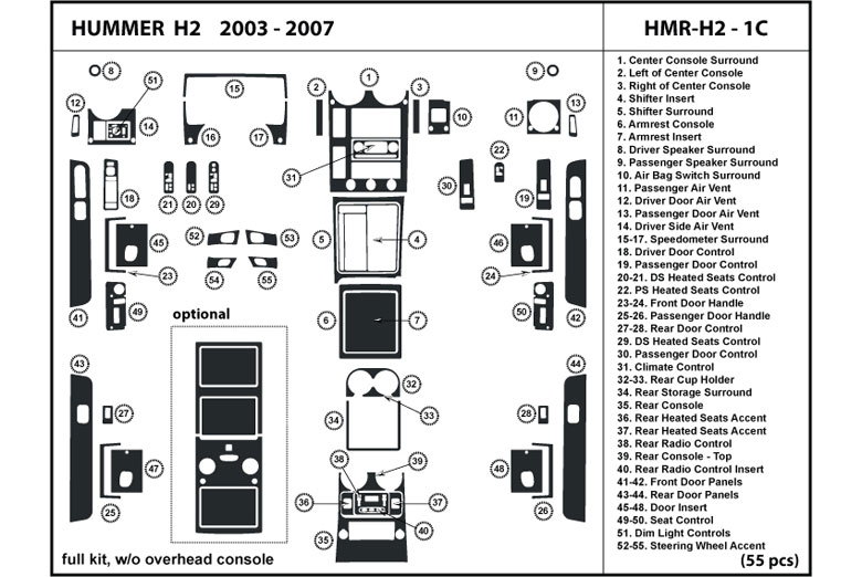 2003 Hummer H2 DL Auto Dash Kit Diagram