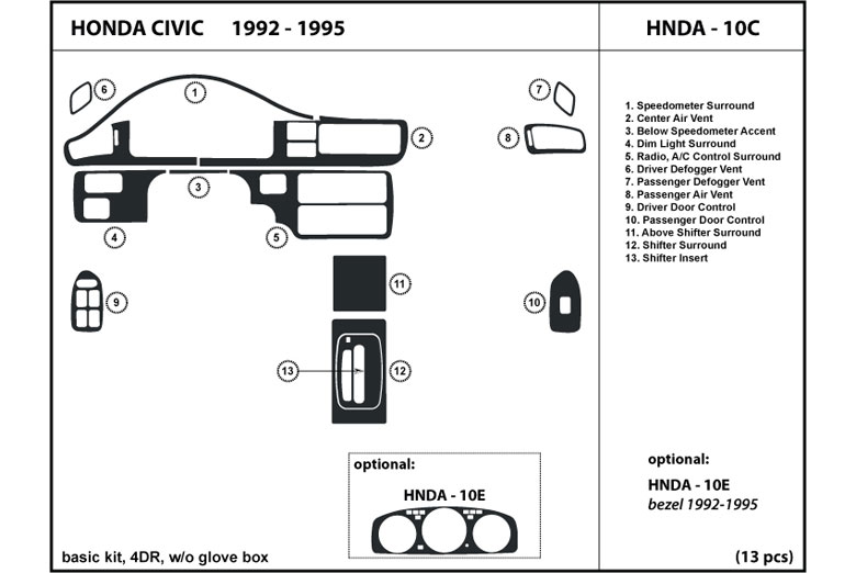 1992 Honda Civic DL Auto Dash Kit Diagram