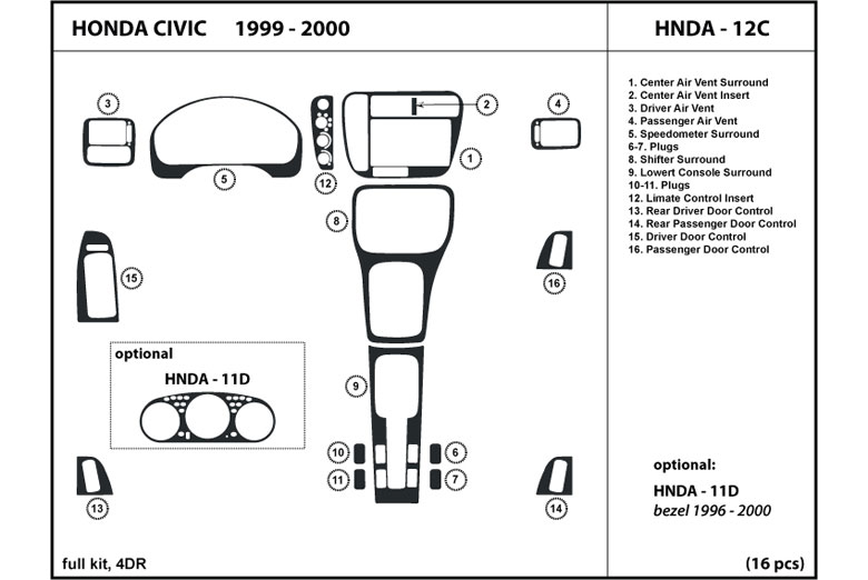 1999 Honda Civic DL Auto Dash Kit Diagram