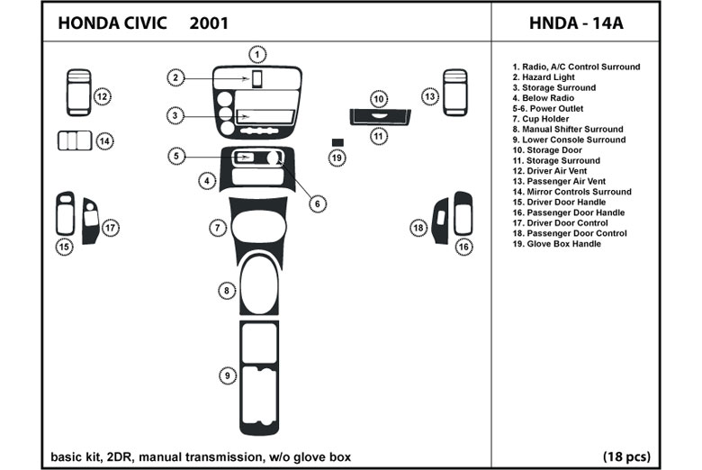 DL Auto™ Honda Civic 2001 Dash Kits