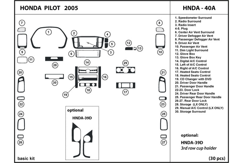 DL Auto™ Honda Pilot 2005 Dash Kits