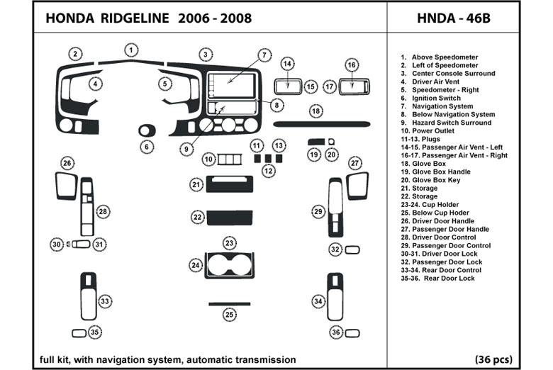 2006 Honda Ridgeline DL Auto Dash Kit Diagram