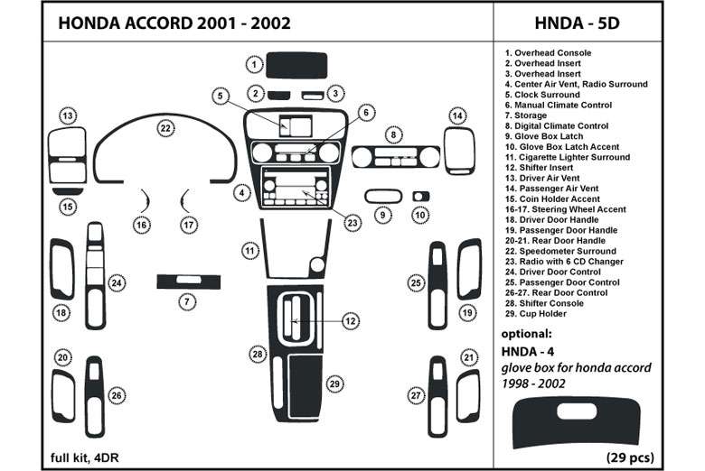 DL Auto™ Honda Accord 2001-2002 Dash Kits