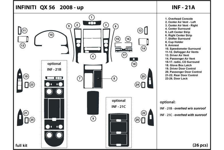 2008 Infiniti QX56 DL Auto Dash Kit Diagram