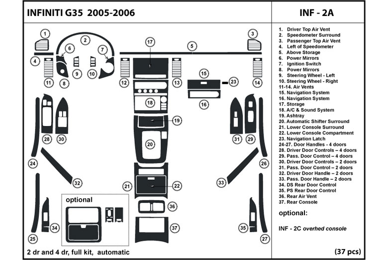 2005 Infiniti G35 DL Auto Dash Kit Diagram