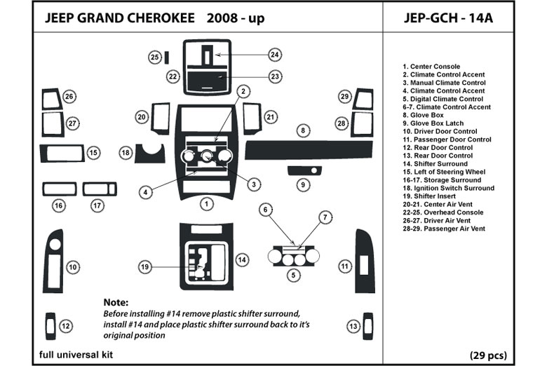 2008 Jeep Grand Cherokee DL Auto Dash Kit Diagram