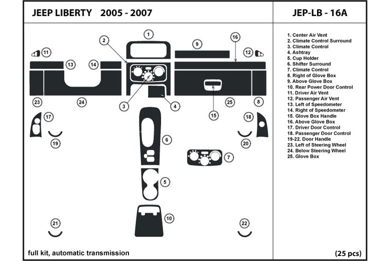 2005 Jeep Liberty DL Auto Dash Kit Diagram