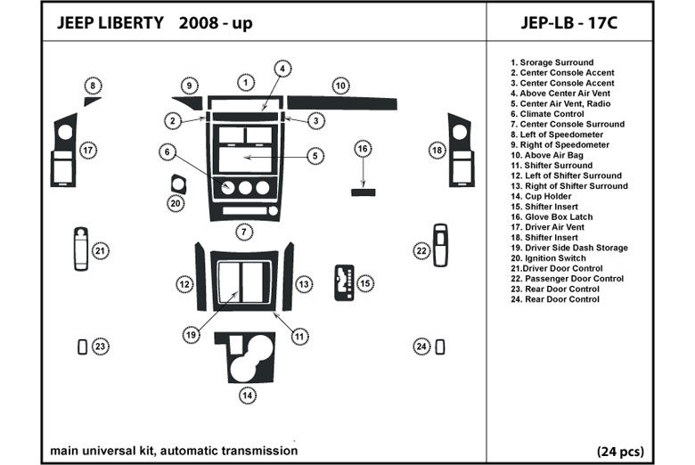 2008 Jeep Liberty DL Auto Dash Kit Diagram