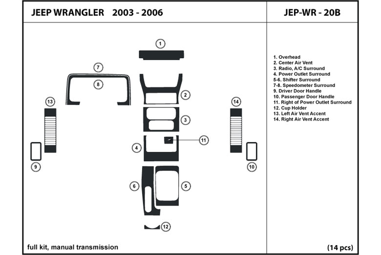 2003 Jeep Wrangler DL Auto Dash Kit Diagram
