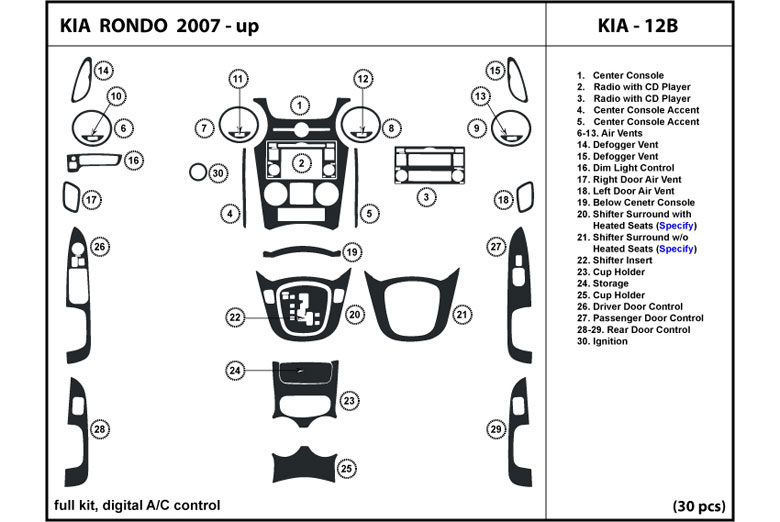 2007 Kia Rondo DL Auto Dash Kit Diagram