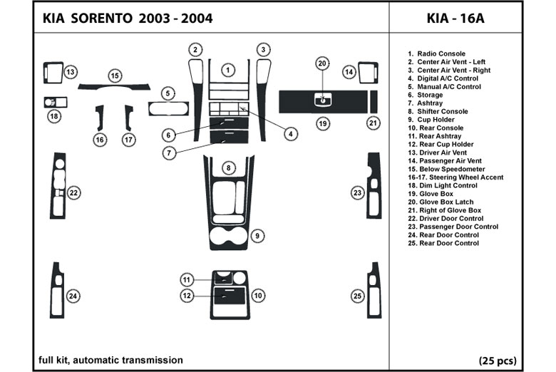 2003 Kia Sorento DL Auto Dash Kit Diagram