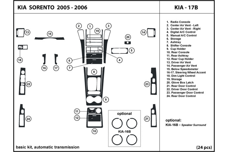 2005 Kia Sorento DL Auto Dash Kit Diagram
