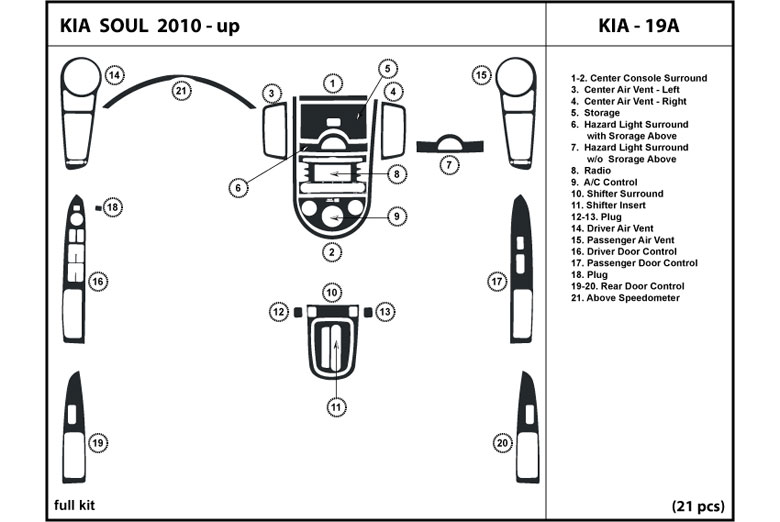 2010 Kia Soul DL Auto Dash Kit Diagram