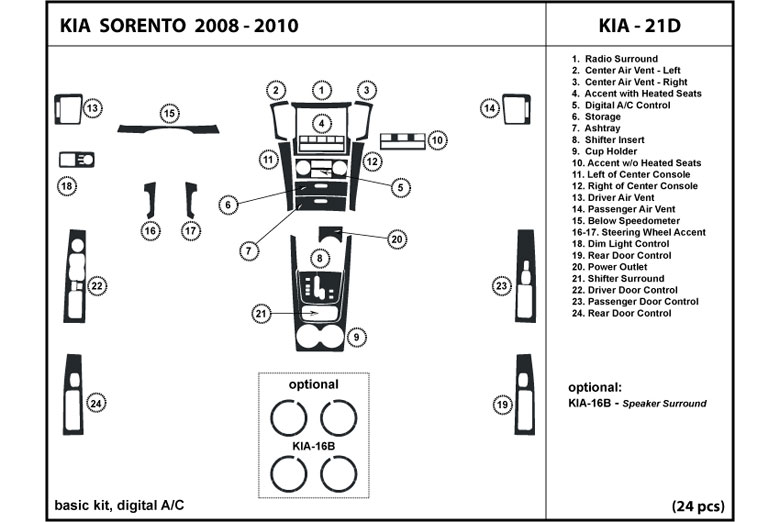 DL Auto™ Kia Sorento 2008-2009 Dash Kits