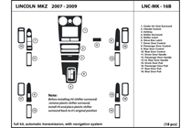 2008 Lincoln MKZ DL Auto Dash Kit Diagram