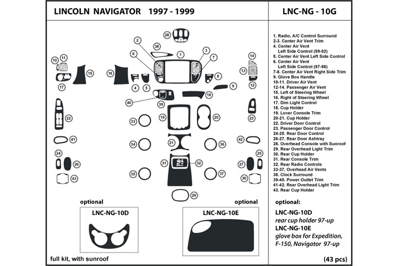 1998 Lincoln Navigator DL Auto Dash Kit Diagram
