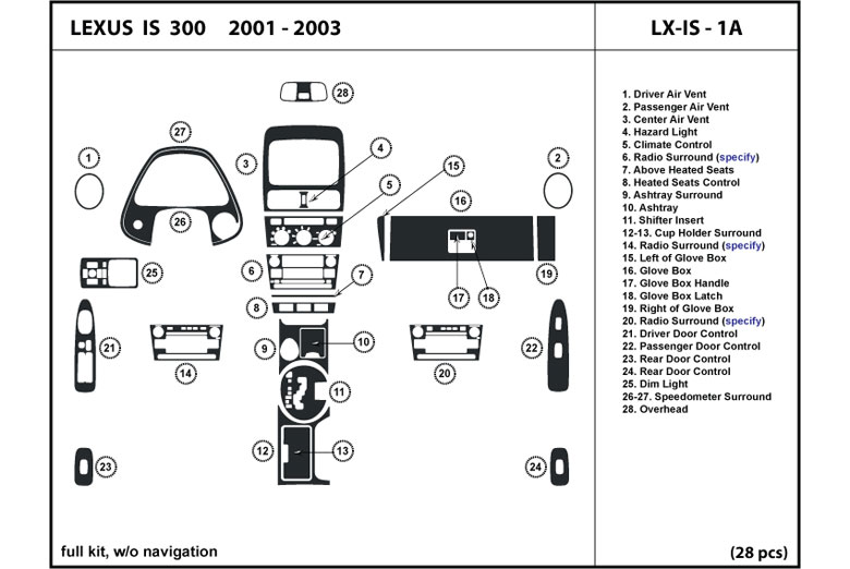 2001 Lexus IS DL Auto Dash Kit Diagram