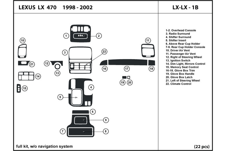1998 Lexus LX DL Auto Dash Kit Diagram