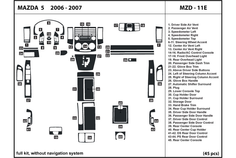 2006 Mazda Mazda5 DL Auto Dash Kit Diagram
