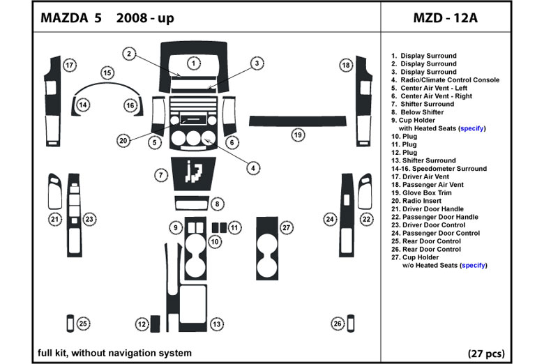 2008 Mazda Mazda5 DL Auto Dash Kit Diagram