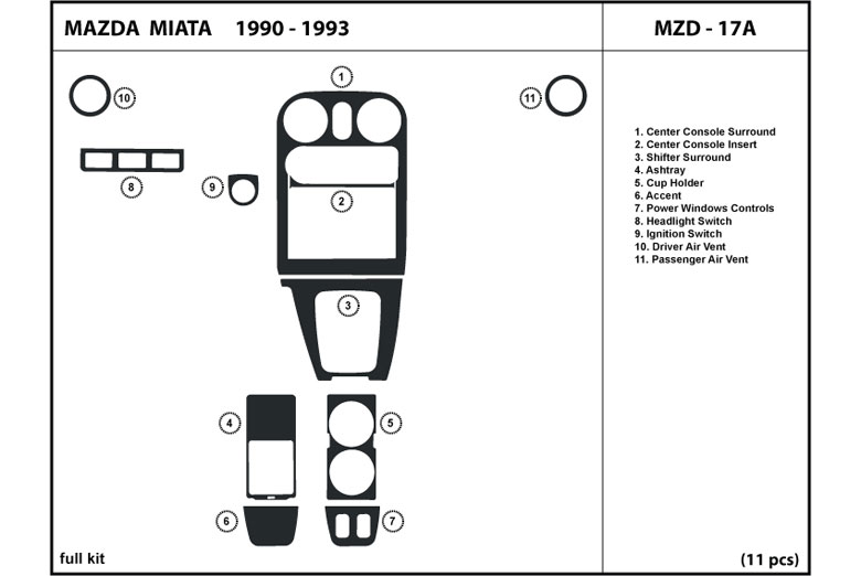 1990 Mazda MX-5 Miata DL Auto Dash Kit Diagram