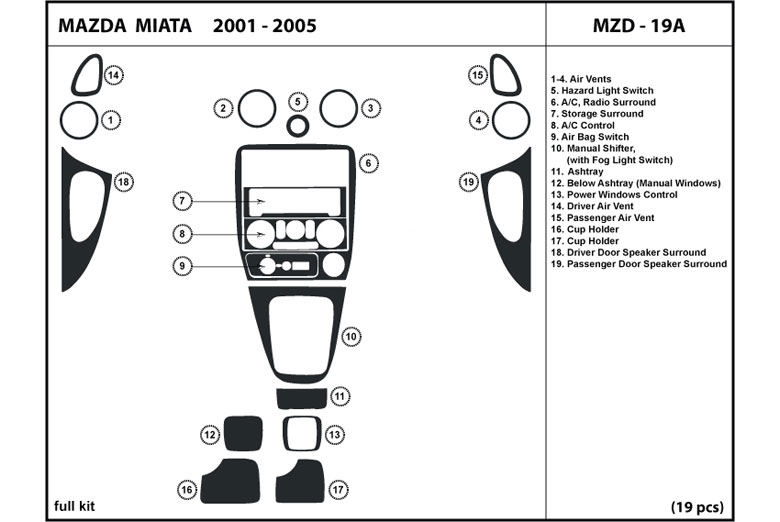 2001 Mazda MX-5 Miata DL Auto Dash Kit Diagram