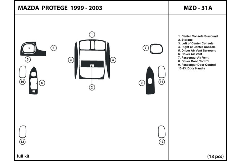 1999 Mazda Protege DL Auto Dash Kit Diagram