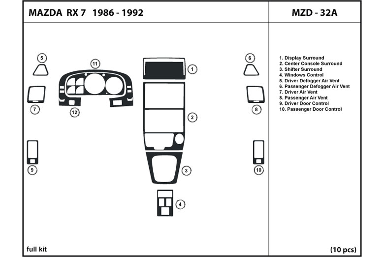 1990 Mazda RX-7 DL Auto Dash Kit Diagram