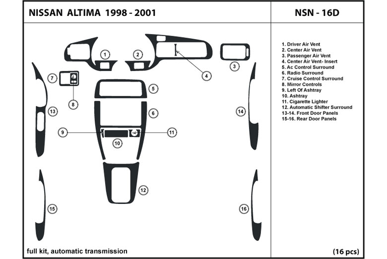 1998 Nissan Altima DL Auto Dash Kit Diagram