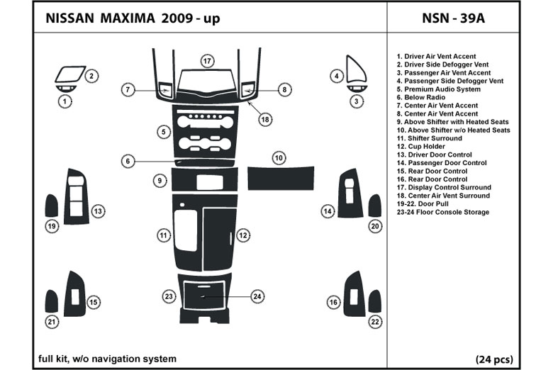 2009 Nissan Maxima DL Auto Dash Kit Diagram