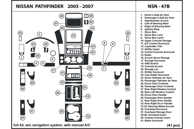 2005 Nissan Pathfinder DL Auto Dash Kit Diagram