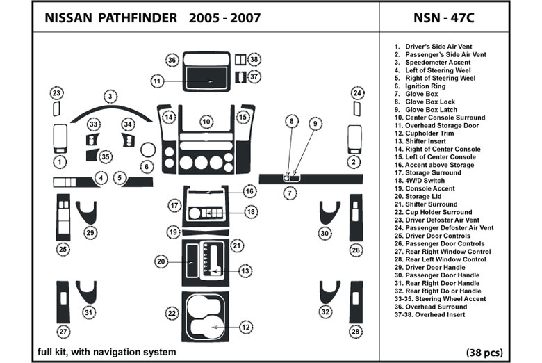 2005 Nissan Pathfinder DL Auto Dash Kit Diagram