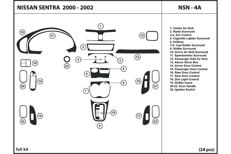 2000 Nissan Sentra DL Auto Dash Kit Diagram