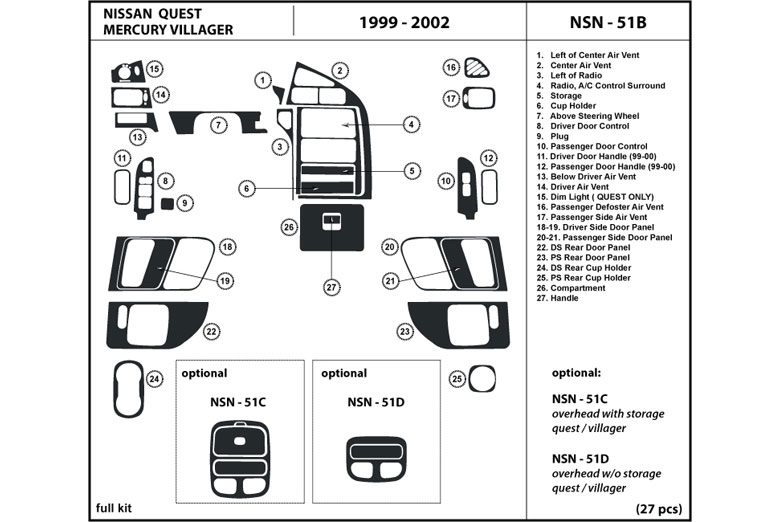 1999 Mercury Villager DL Auto Dash Kit Diagram