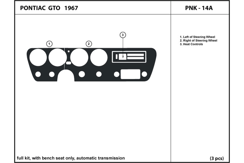 1967 Pontiac GTO DL Auto Dash Kit Diagram