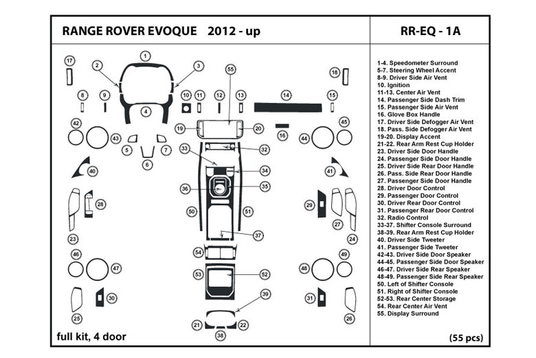 2012 Land Rover Range Rover Evoque DL Auto Dash Kit Diagram