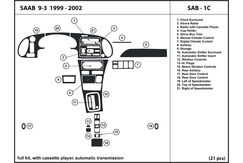 1999 Saab 9-3 DL Auto Dash Kit Diagram