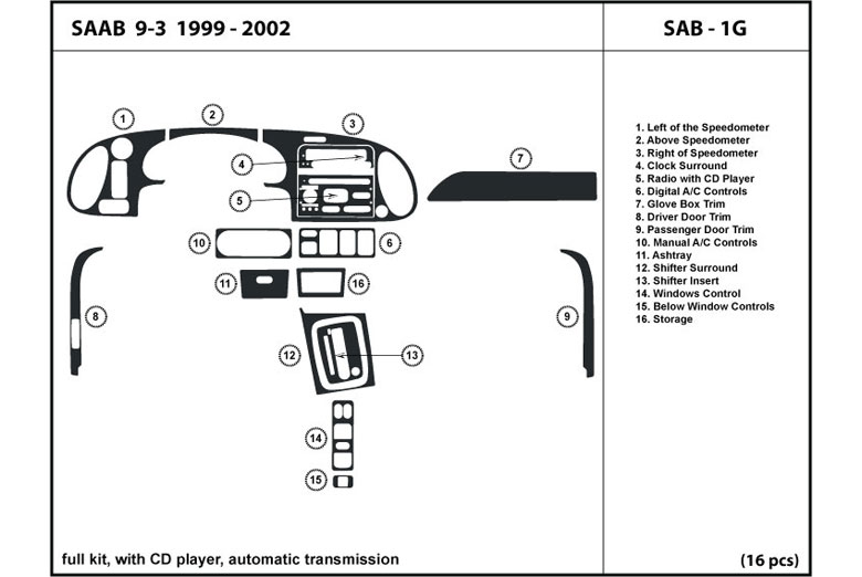 1999 Saab 9-3 DL Auto Dash Kit Diagram