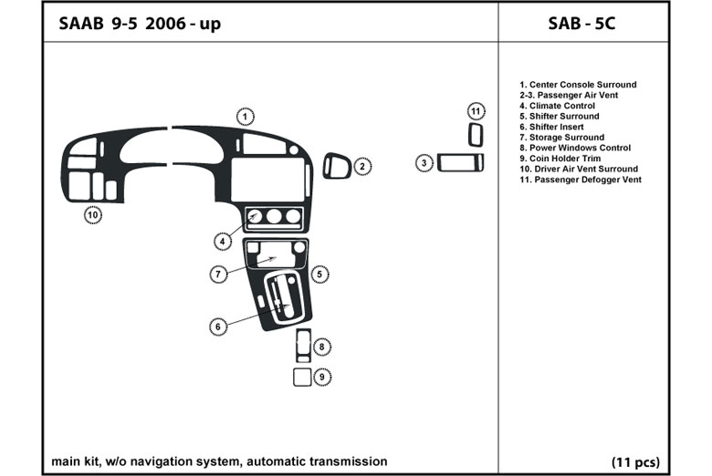2006 Saab 9-5 DL Auto Dash Kit Diagram