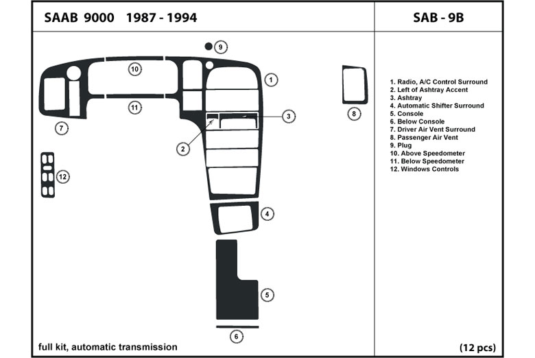 1987 Saab 9000 DL Auto Dash Kit Diagram